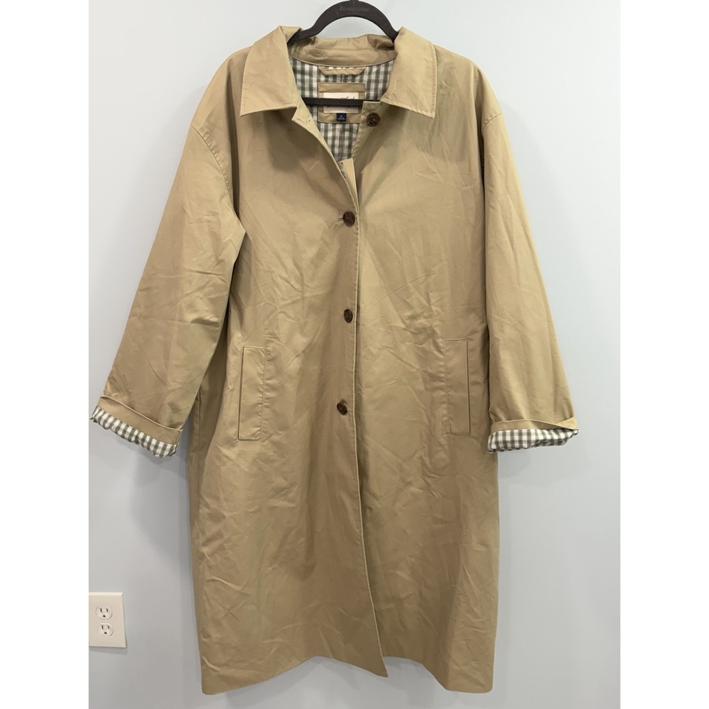 Universal Thread XL Beige Plaid Lined Trench Coat Cotton Blend Belted Classic